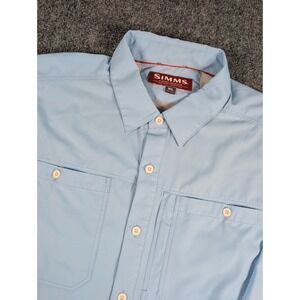 Simms Long Sleeve Vented Fishing‎ Shirt Mens XL Light Blue Performance